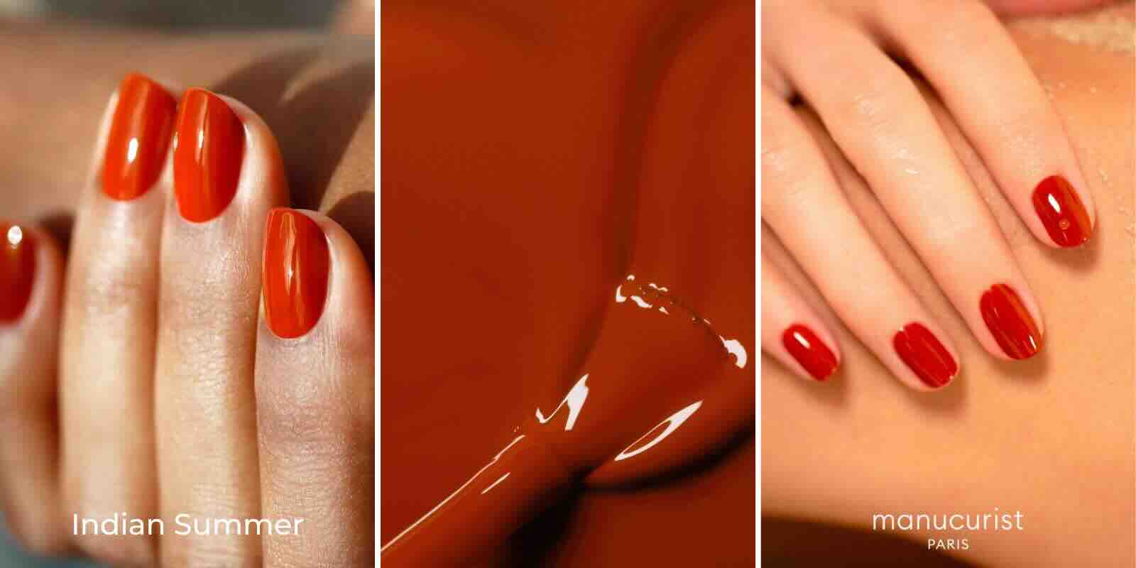 Indian Summer nail polish GREEN™ Manucurist, warm brick red with subtle orange undertones, rich and warm shade | L'Officina Paris